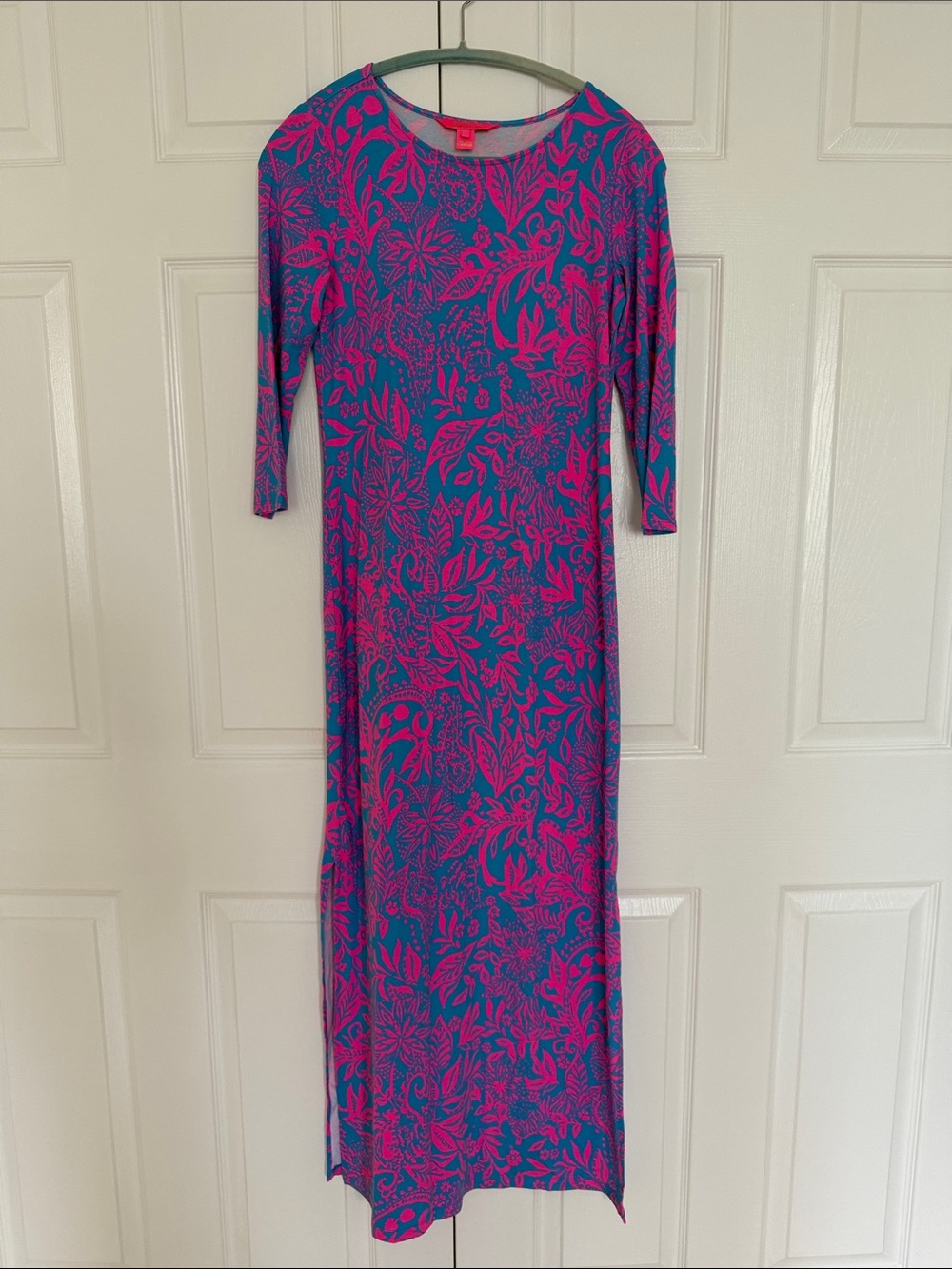 Lilly Pulitzer Bright Pink & Teal Floral Maxi Dress, size S